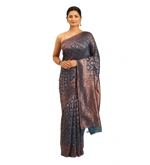 Generic Women's Cotton Woven Design Saree With Unstitched Blouse 5.5Mtr (Light-Blue)