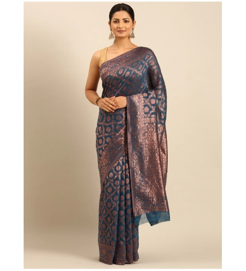 Generic Women's Cotton Woven Design Saree With Unstitched Blouse 5.5Mtr (Light-Blue)