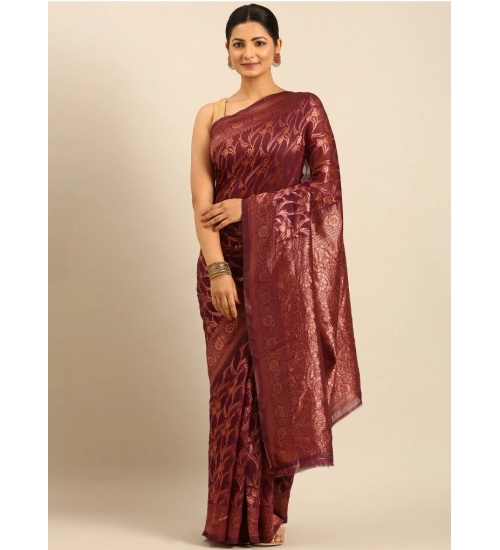 Generic Women's Cotton Woven Design Saree With Unstitched Blouse 5.5Mtr (Purple)