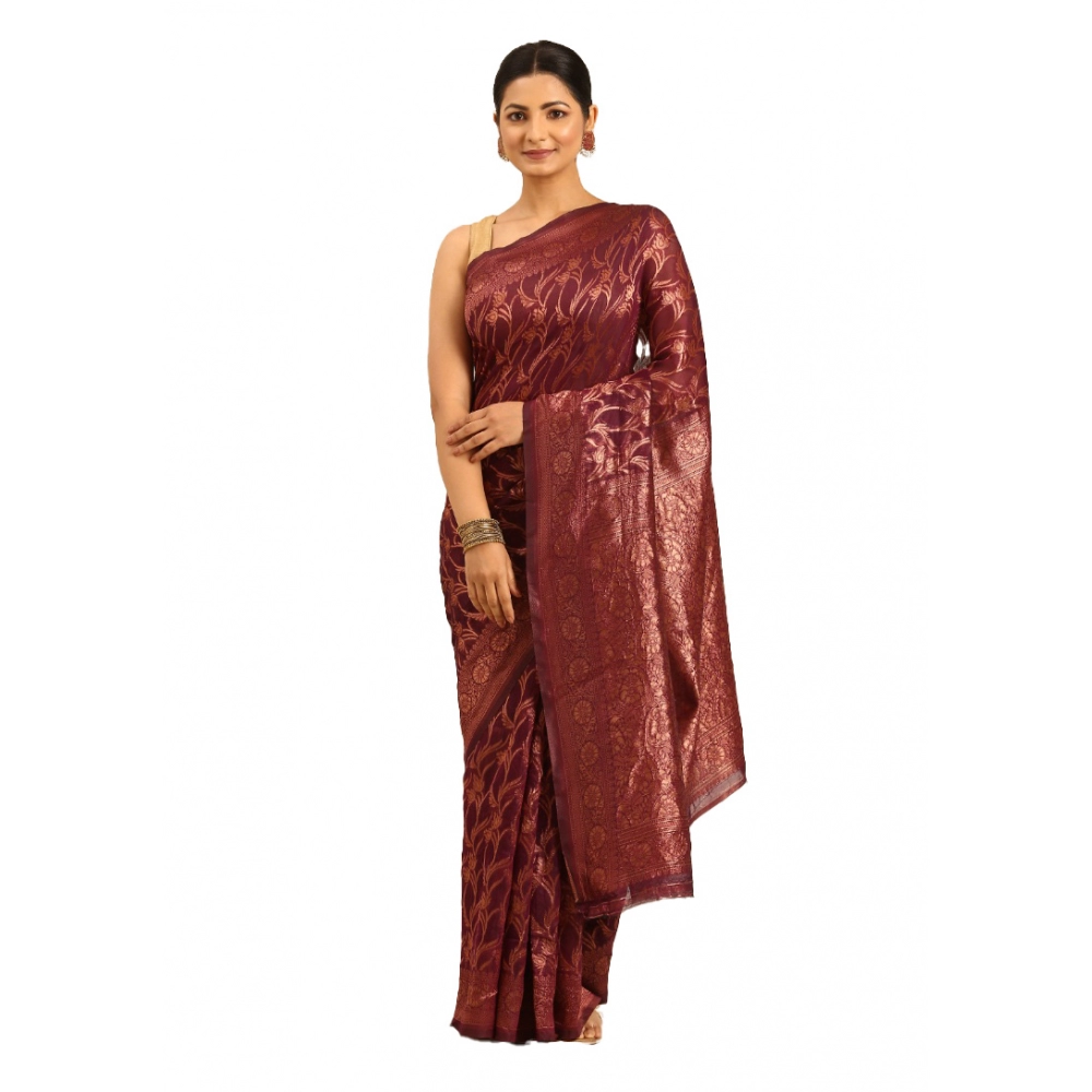 Generic Women's Cotton Woven Design Saree With Unstitched Blouse 5.5Mtr (Purple)