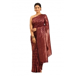 Generic Women's Cotton Woven Design Saree With Unstitched Blouse 5.5Mtr (Purple)