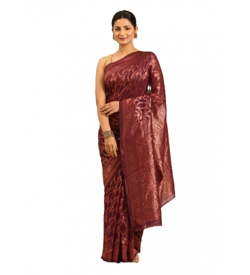 Generic Women's Cotton Woven Design Saree With Unstitched Blouse 5.5Mtr (Purple)