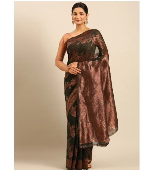 Generic Women's Cotton Woven Design Saree With Unstitched Blouse 5.5Mtr (Green)