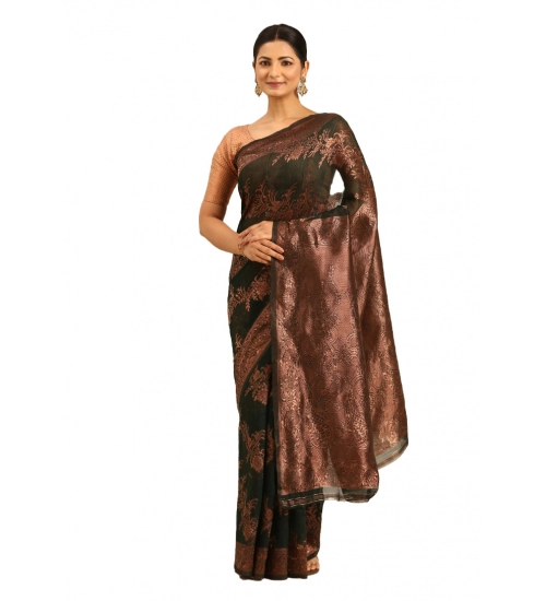 Generic Women's Cotton Woven Design Saree With Unstitched Blouse 5.5Mtr (Green)