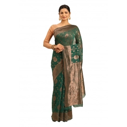 Generic Women's Cotton Woven Design Saree With Unstitched Blouse 5.5Mtr (Green)