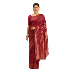 Generic Women's Cotton Woven Design Saree With Unstitched Blouse 5.5Mtr (Pink)