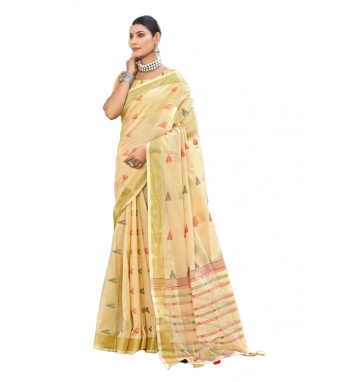 Generic Women's Cotton Printed Saree With Unstitched Blouse 5.5Mtr (Gold)