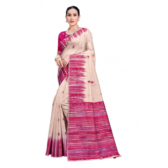 Generic Women's Cotton Printed Saree With Unstitched Blouse 5.5Mtr (Cream-Darkpink) Generic Women's Cotton Printed Saree With Unstitched Blouse 5.5Mtr (Cream-Darkpink)