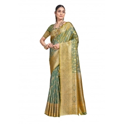 Generic Women's Silk Printed Saree With Unstitched Blouse 5.5Mtr (Green)