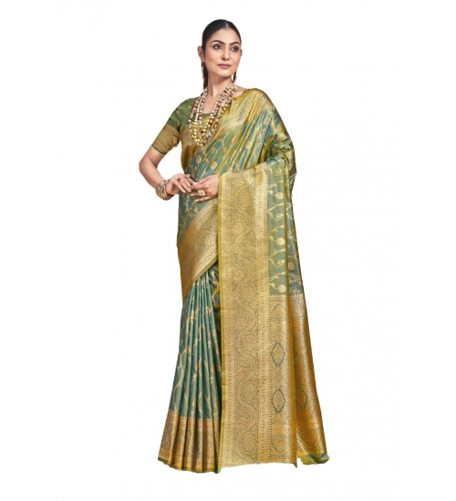 Generic Women's Silk Printed Saree With Unstitched Blouse 5.5Mtr (Green)