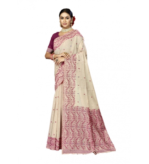 Generic Women's Cotton Printed Saree With Unstitched Blouse 5.5Mtr (Purple)