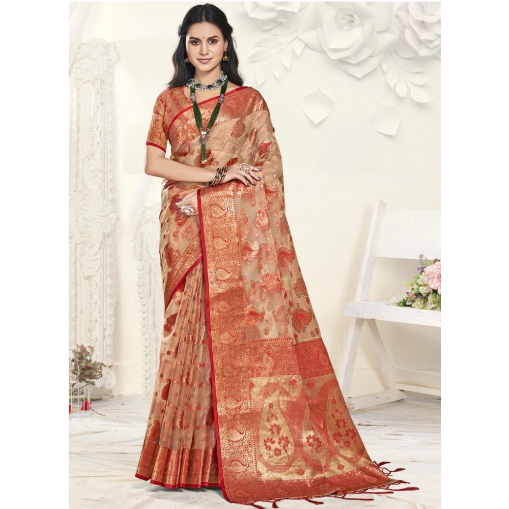 Generic Women's Organza Woven Design Saree With Unstitched Blouse 5.5Mtr (Brown) Generic Women's Organza Woven Design Saree With Unstitched Blouse 5.5Mtr (Brown)