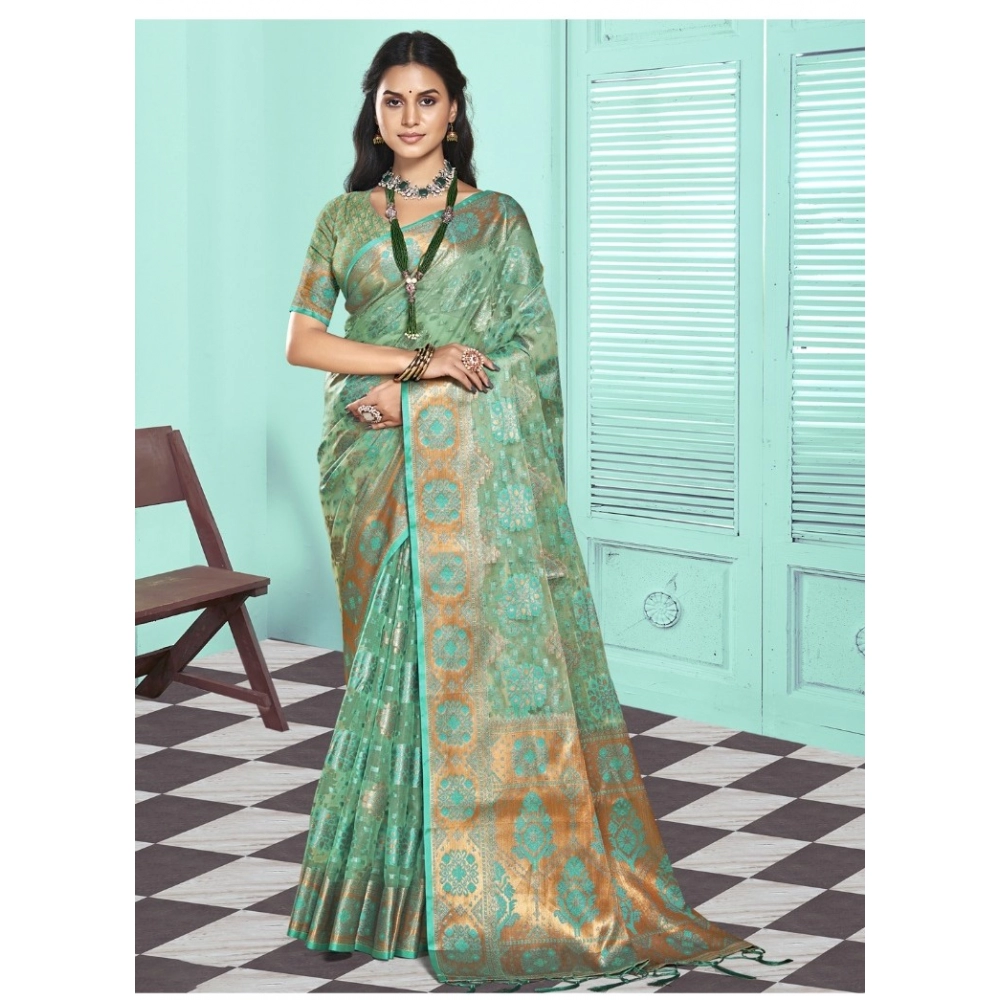 Generic Women's Organza Woven Design Saree With Unstitched Blouse 5.5Mtr (Green) Generic Women's Organza Woven Design Saree With Unstitched Blouse 5.5Mtr (Green)