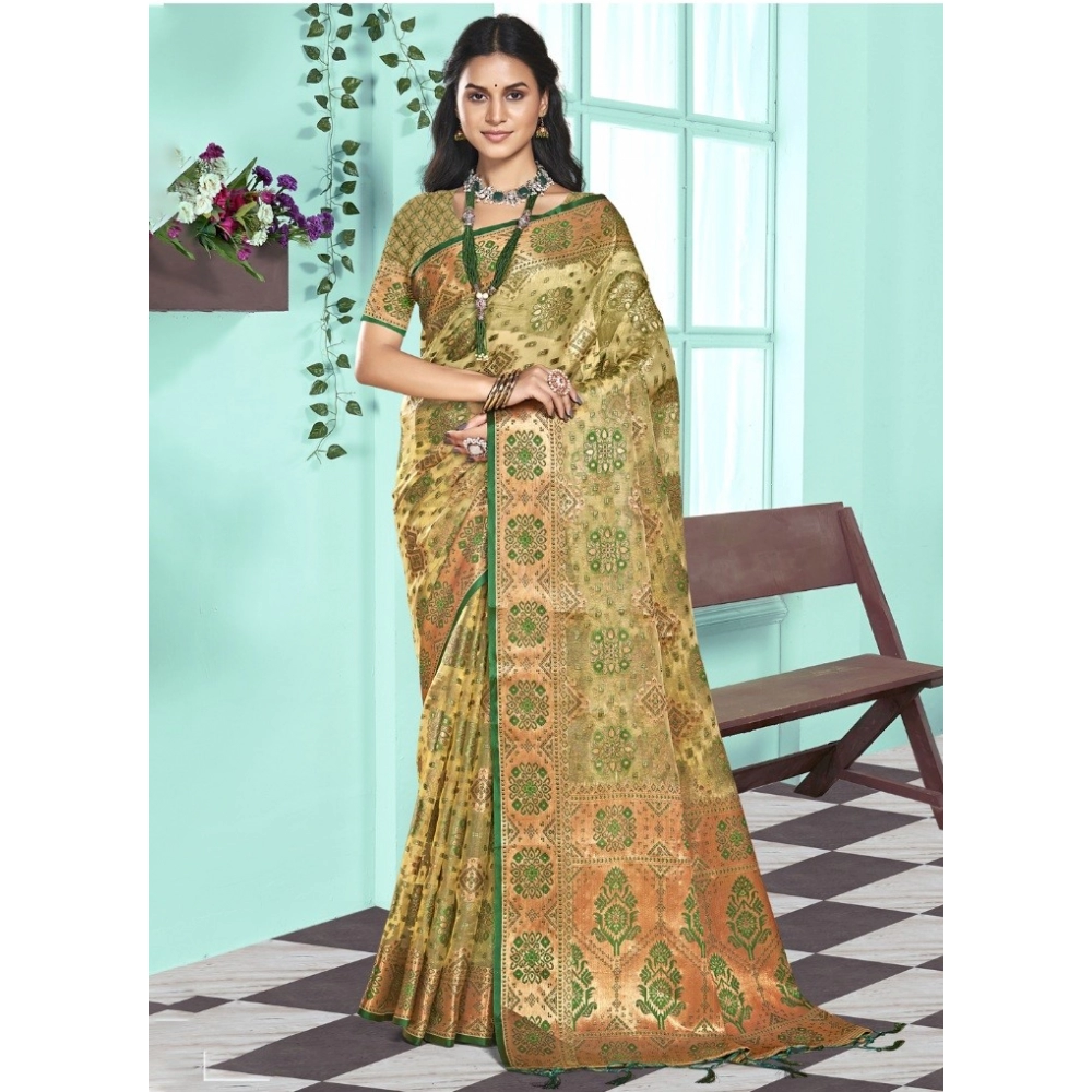 Generic Women's Organza Woven Design Saree With Unstitched Blouse 5.5Mtr (Green)
