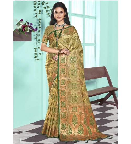 Generic Women's Organza Woven Design Saree With Unstitched Blouse 5.5Mtr (Green)