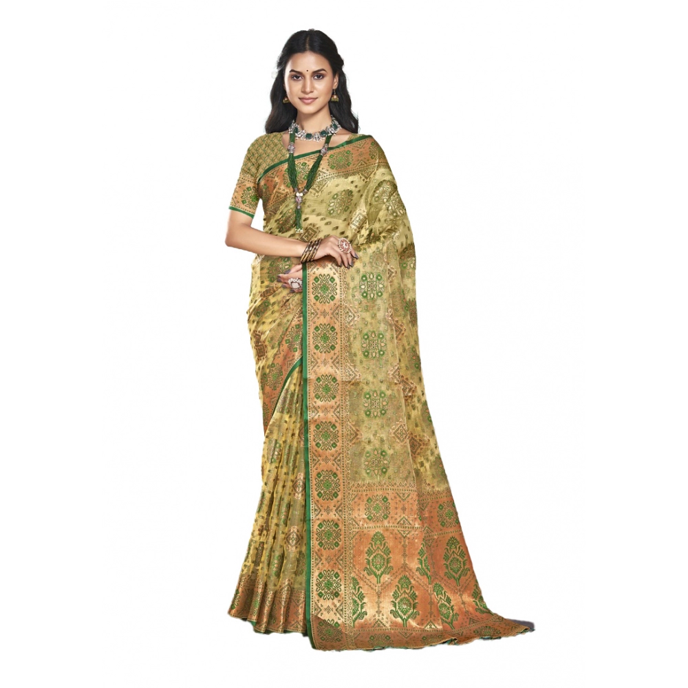Generic Women's Organza Woven Design Saree With Unstitched Blouse 5.5Mtr (Green)
