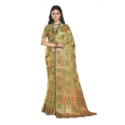 Generic Women's Organza Woven Design Saree With Unstitched Blouse 5.5Mtr (Green)