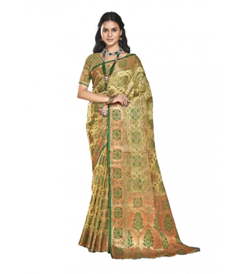 Generic Women's Organza Woven Design Saree With Unstitched Blouse 5.5Mtr (Green)