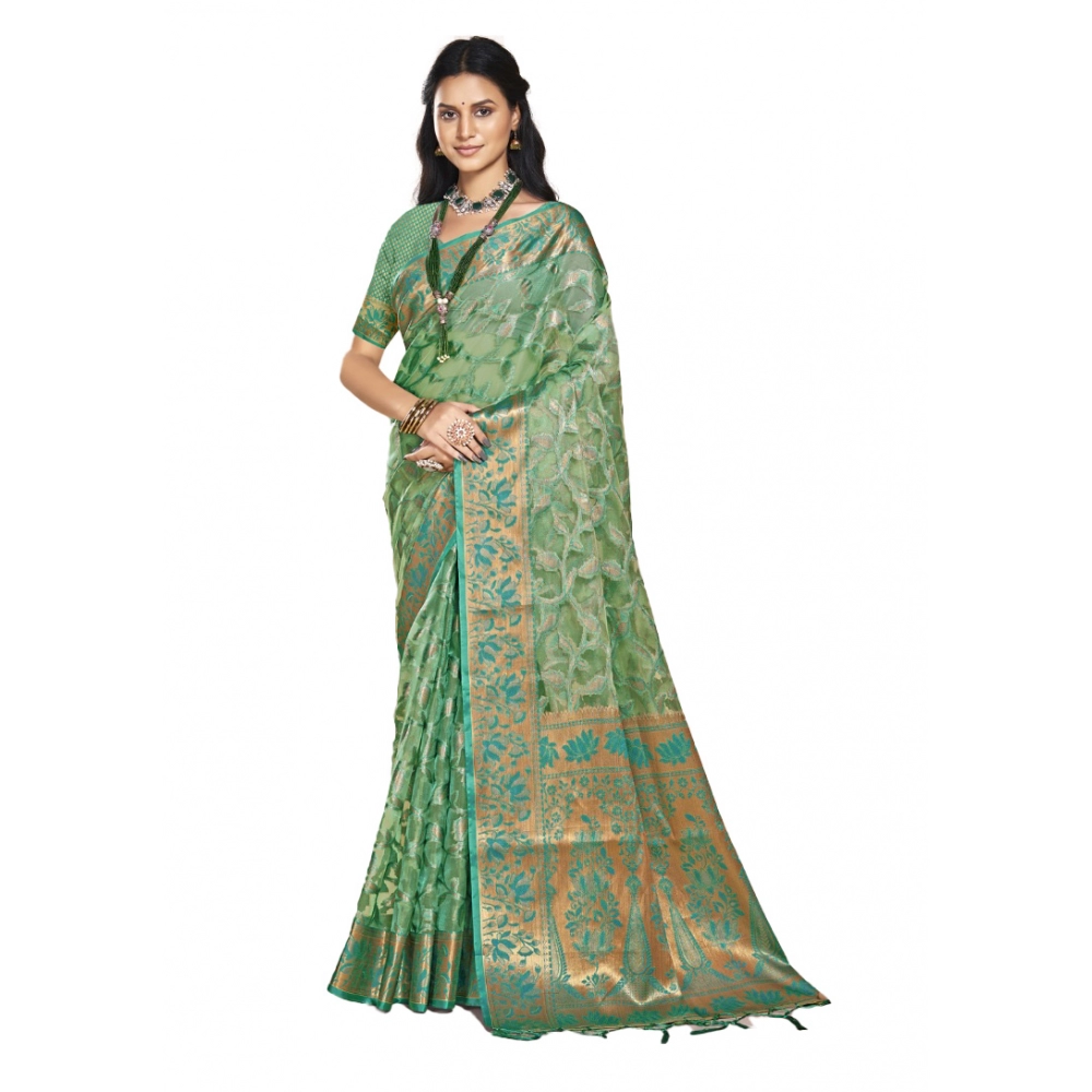 Generic Women's Organza Woven Design Saree With Unstitched Blouse 5.5Mtr (Green) Generic Women's Organza Woven Design Saree With Unstitched Blouse 5.5Mtr (Green)