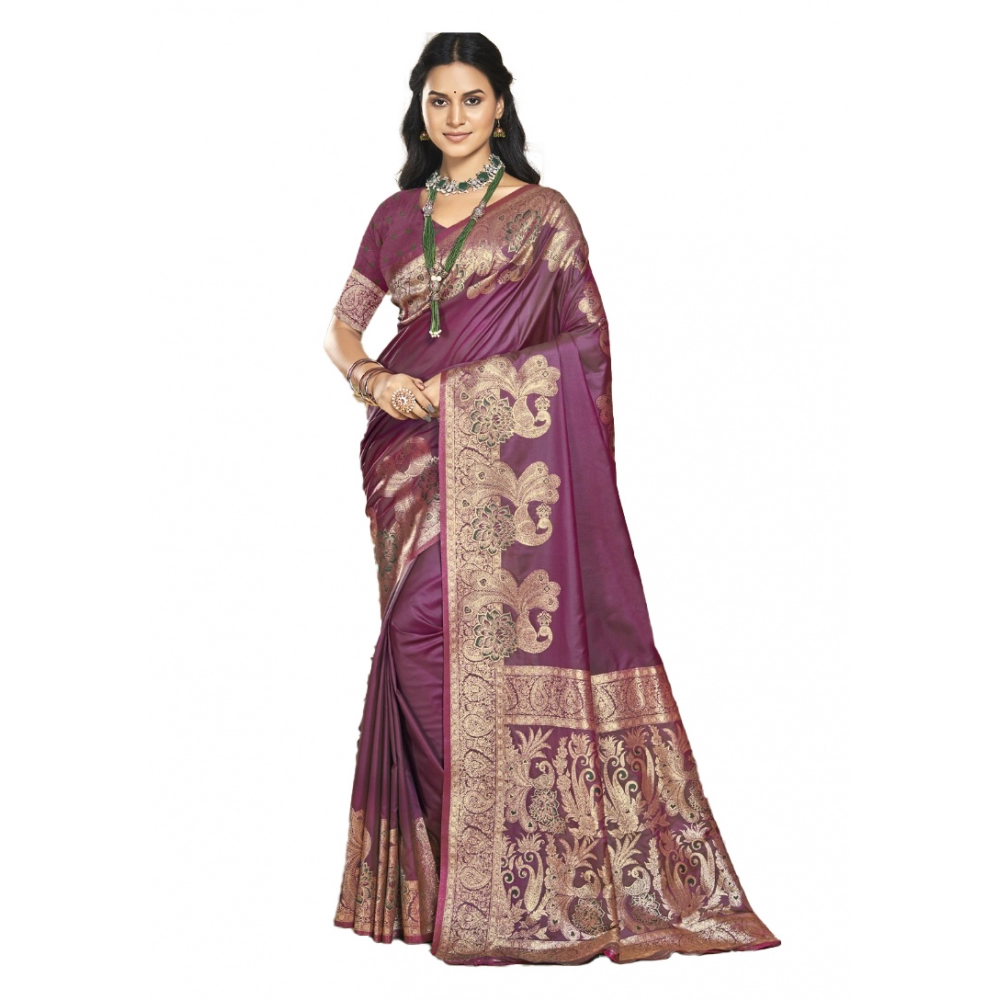 Generic Women's Silk Woven Design Saree With Unstitched Blouse 5.5Mtr (Burgundy) Generic Women's Silk Woven Design Saree With Unstitched Blouse 5.5Mtr (Burgundy)