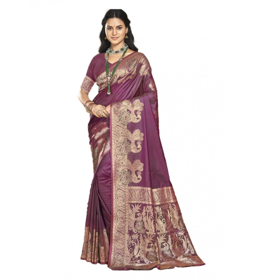 Generic Women's Silk Woven Design Saree With Unstitched Blouse 5.5Mtr (Burgundy)