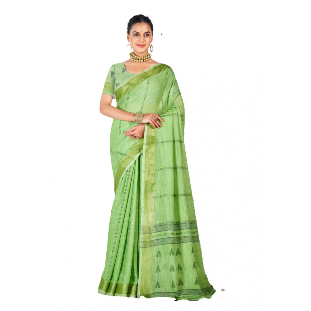 Generic Women's Cotton Printed Saree With Unstitched Blouse 5.5Mtr (Green)