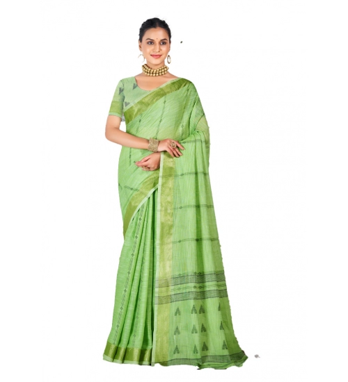 Generic Women's Cotton Printed Saree With Unstitched Blouse 5.5Mtr (Green)