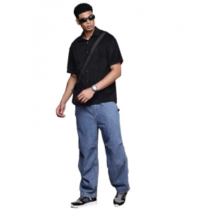 Generic Men's Cotton Blend Solid Half-Sleeve Regular Shirt (Black)