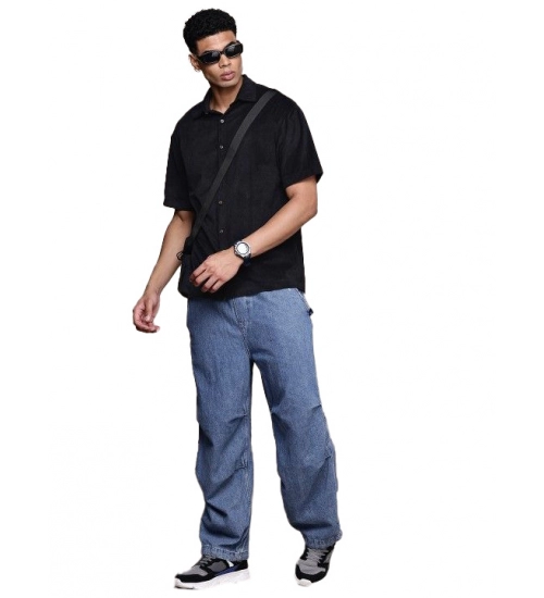 Generic Men's Cotton Blend Solid Half-Sleeve Regular Shirt (Black)
