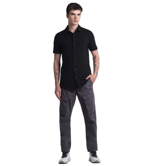 Generic Men's Cotton Blend Solid Half-Sleeve Regular Shirt (Black)