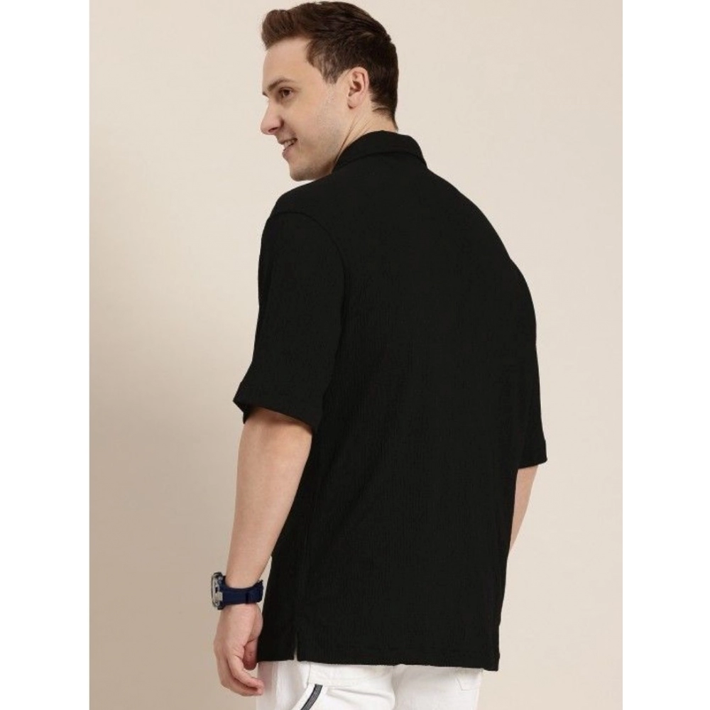 Generic Men's Cotton Blend Solid Half-Sleeve Regular Shirt (Black) Generic Men's Cotton Blend Solid Half-Sleeve Regular Shirt (Black)