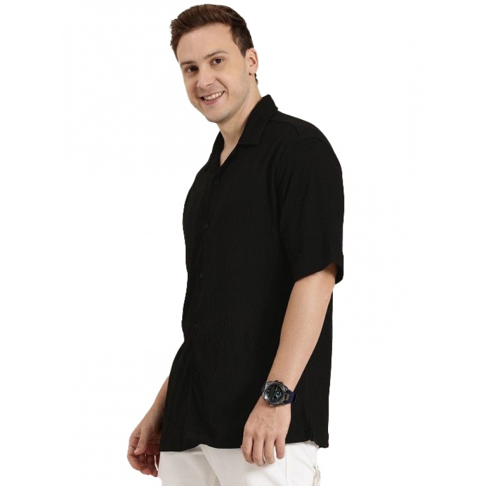 Generic Men's Cotton Blend Solid Half-Sleeve Regular Shirt (Black) Generic Men's Cotton Blend Solid Half-Sleeve Regular Shirt (Black)