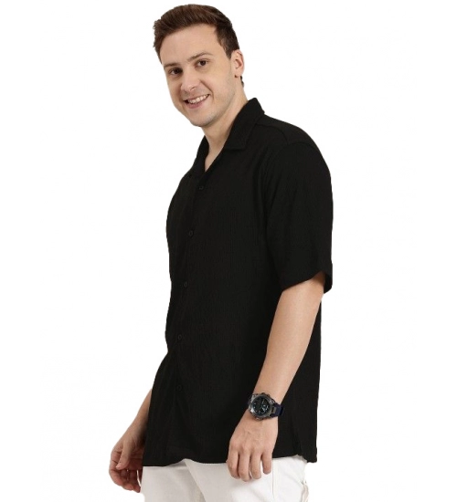 Generic Men's Cotton Blend Solid Half-Sleeve Regular Shirt (Black)