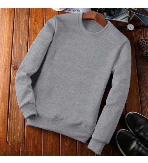 Generic Men's Casual Fleece Solid Round Neck Long Sleeves Sweatshirt (Grey)
