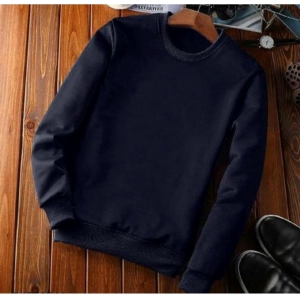 Generic Men's Casual Fleece Solid Round Neck Long Sleeves Sweatshirt (Navy Blue)