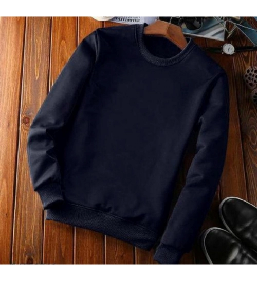 Generic Men's Casual Fleece Solid Round Neck Long Sleeves Sweatshirt (Navy Blue)