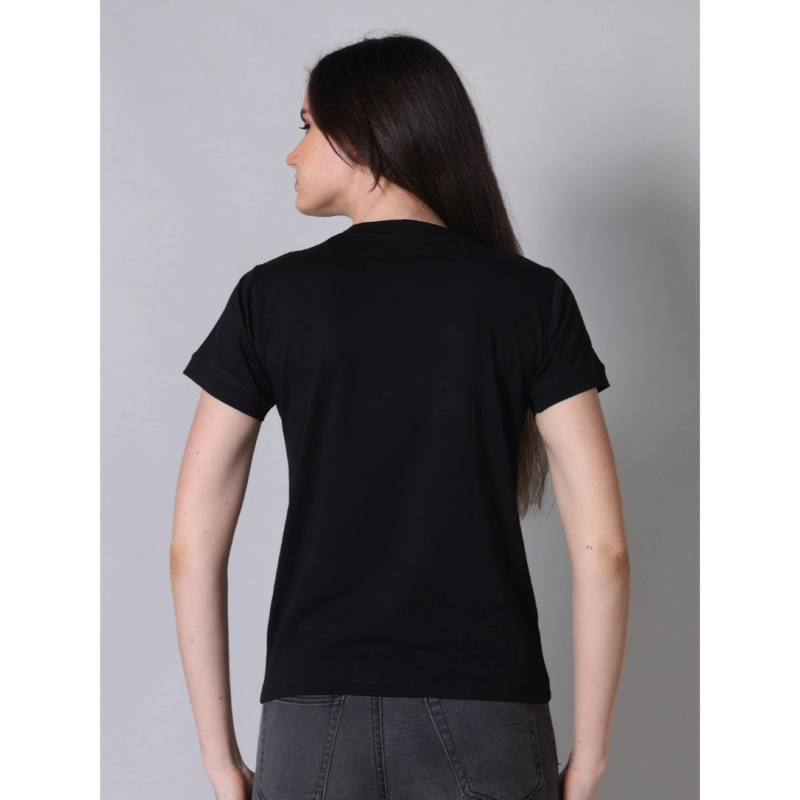 Women's Cotton Blended Solid Round Neck Half Sleeve T-Shirt (Black)