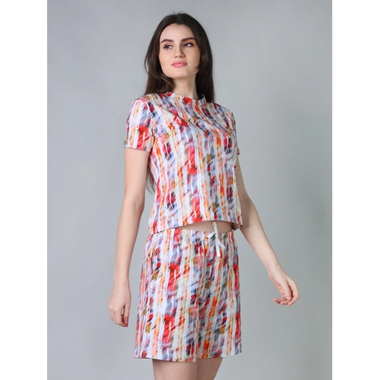 Generic Women's Cotton Blended Printed Round Neck Half Sleeve Top - Shorts Set (Red)
