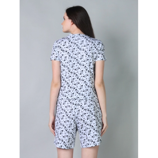 Generic Women's Cotton Blended Printed Round Neck Half Sleeve Top - Shorts Set (White-Black)