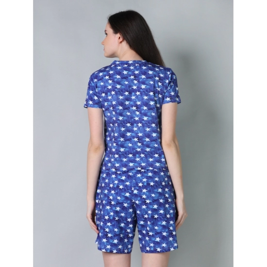 Generic Women's Cotton Blended Printed Round Neck Half Sleeve Top - Shorts Set (Blue)