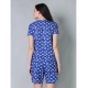Generic Women's Cotton Blended Printed Round Neck Half Sleeve Top - Shorts Set (Blue)
