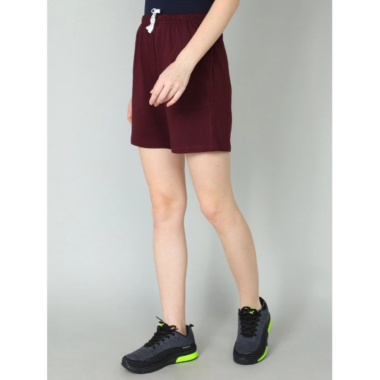Generic Women's Cotton Solid Above Knee Shorts (Wine)