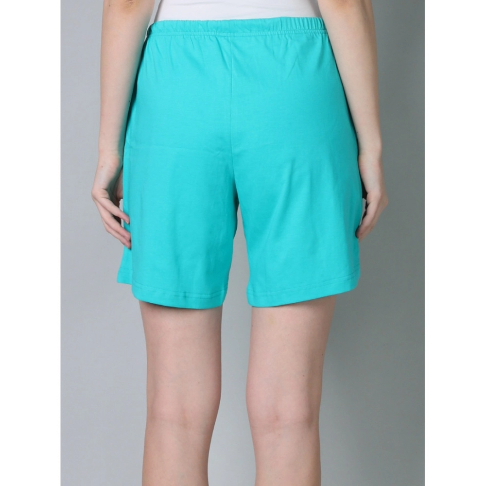 Women's Cotton Solid Above Knee Shorts (SeaGreen)