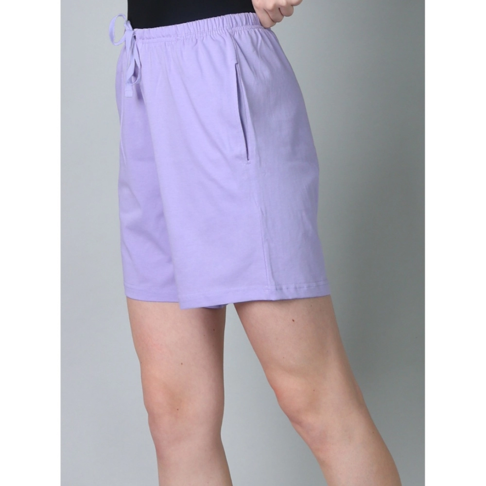 Women's Cotton Solid Above Knee Shorts (Lavender)