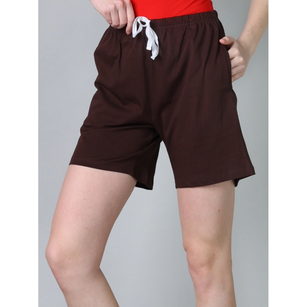 Women's Cotton Solid Above Knee Shorts (Brown)