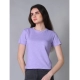 Generic Women's Cotton Solid Closure Neck Half Sleeve T-Shirt (Lavender)