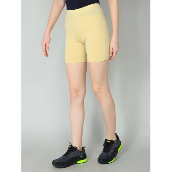 Generic Women's Cotton Blended Solid Above Knee Sports Shorts (Beige)