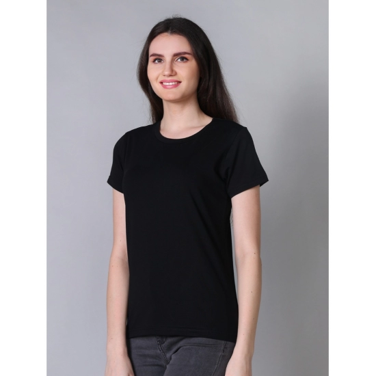 Generic Women's Cotton Blended Solid U-Neck Half Sleeve T-Shirt (Black)
