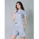 Generic Women's Cotton Blended Printed Round Neck Half Sleeve Top - Shorts Set (White-Black)