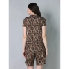 Generic Women's Cotton Blended Printed Round Neck Half Sleeve Top - Shorts Set (Brown)